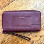 Tumi saffiano travel wallet passport holder burgundy wristlet zip around Photo 0