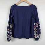 Maeve Anthropologie Sonja Top Women 6 Blue Floral Embroider Balloon Sleeve Boho Photo 2