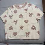 Debut  Cute Dog Print Cream Cropped Sweater short sleeve size small Photo 2