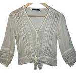 Abercrombie & Fitch  White Lace Trim Tie Front Cropped Crop Blouse Top Womens XS Photo 0