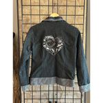Chico's Womens Denim Jacket Sz 0 Black Silver Metallic Embroidery Photo 3
