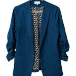 Skies Are Blue  Blazer Jacket‎ Women Size Small Blue Open Front Ruched 3/4 Sleeve Photo 0
