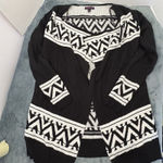 Material Girl Open Front Cardigan Black/White Aztec Tiger Women’s Size Small Black Photo 6