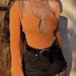 ZARA  Cut Out Long Sleeve Knit Bodysuit Small Photo 0