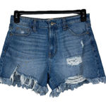 Celebrity Pink  SZ 7/28 Jean Shorts Distressed Frayed Hi-Rise Zip-Fly Medium Wash Photo 0