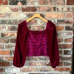 Anthropologie  Velvet Puff Sleeve Smocked Long Sleeve Blouse Top Shirt, XS Photo 1