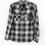 Eddie Bauer Black & White Plaid Button Front Collared Flannel Top Women's Medium Photo 0