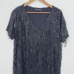 ZARA Black Sequin Fringe Flapper 20s Short Sleeve V Neck Mini Dress Party Photo 5