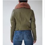 Samantha Sipos Jacket Faux Fur Biker Leather Moto Buttery Olive Rose XS GUC Green Photo 8