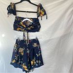 Zaful Bi@ Fang 2Piece Outfit Floral Drawstring Ruched Top & Smocked Shorts; S Photo 13