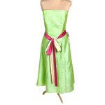 Jordan  Strapless Apple Green Satin Midi Dress 8 Bridesmaid Fit Flare Prom Hoco Photo 1