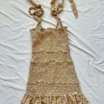 Revolve Smocked Floral yellow Gold and white cinched pleated Eyelet Mini Dress Photo 2