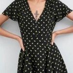 ZARA Mini Dress SMALL Black Yellow Lemon Print V-Neck Short Sleeve Casual Button Photo 0