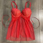 Victoria's Secret Victoria’s Secret Sheer Red Lace Push Up Baby Doll Slip Size 36C Photo 4