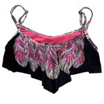 Candie's Bikini Top Womens L Black Pink Feathers Adjustable Flounce Boho Swimsuit Photo 0