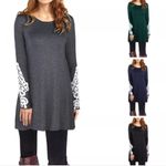 Black Crochet Lace Sleeve Accent Detail Tunic Photo 3