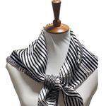 Handmade 100% Silk Striped Neck/Head Scarf Black One Size Old Money Glam Retro Photo 4