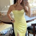 Mac Duggal  Bustier Side Ruched Bodycon Gown in Lemon Yellow Size US 8 Photo 3