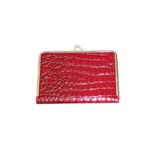 Vintage Red Faux Crocodile Clasp Wallet Card Holder Retro Kiss Lock Purse Photo 2
