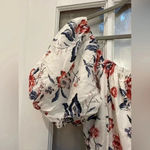 Lucky Brand | White Floral Puff Sleeve Open Tie Back Mini Dress Size S NWT Photo 3