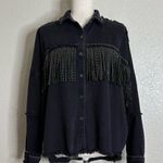 ZARA  Woman Western Black Denim Studded Fringe Jacket, Sz Small Photo 0