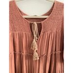 Listicle Boho Tiered Cotton Midi Dress Women’s Rust Orange Puff Sleeve Tassel Peasant Photo 3