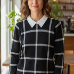 Black and White Collared Sweater Shirt Belle by Belldini Size Small. Photo 1