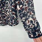 Loft Boho Sheer Floral Top Teal Blue Cream Hidden Button Front Long Sleeve Sz M Photo 3