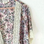 Indigo Rose L Floral Print Open Front Kimono Cardigan Coverup Shirt Crochet Boho Pink Size L Photo 2