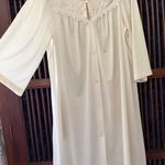 Shadowline Ivory Peignoir Robe Medium Button Front Lace Trim Vintage Nylon Photo 0