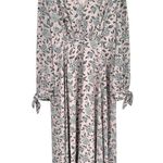 Gal Meets Glam Florence Floral Tie Cuff Long Sleeve Maxi Dress size 18 Grey Pink Photo 1
