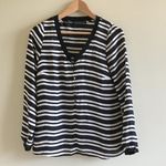 ZARA Striped Button Up V Neck Blouse Sheer Top XS Photo 1