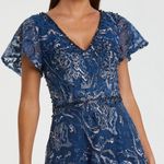 Mac Duggal 20301 Womens Navy Embellished Illusion Butterfly Sleeve A-Line Gown Photo 3