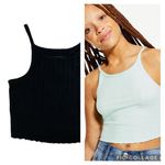 Aeropostale L Ribbed High Neck Cropped Cami Top Lettuce Hem Grunge Whimsy Goth Photo 1