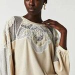 Free People NWOT  Toni Tunic Top Waffle Knit Mesh Embroidered Slouchy Lace Photo 0