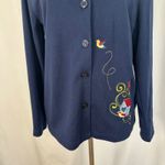 Breckenridge Embroidered Birdhouse Cardigan Sweater Women Petite Medium Navy Photo 2