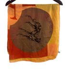 TRUSSARDI Womens Multicolor Lightweight Dog Theme Silk Printed Scarf Italy Made Orange Photo 4