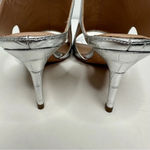 Pour La Victoire  Silver Crocodile Slip-On Open Toe Heels Size 6 Photo 6