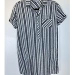 Adrienne Vittadini Short Sleeve Linen Striped Dress Size Small Boho Gray White Photo 0