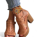 Source Unknown Mexican high heel huaraches leather sandals boho woven platform heel hippie Photo 0