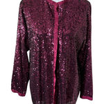 Johnny Was  Grace Blouse Sequin Silk Button Front Top in Black Cherry Size Medium Photo 0