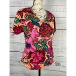 Mirror Image Tee Shirt Women M Colorful Floral Sequin Short Sleeve V Neck Cotton Size M Photo 3
