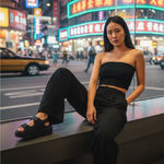 Vintage 90’s: Bette Paige ❤︎ Stretch Textured Knit Strapless Crop Top ❤︎ Black Size M Photo 0