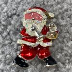 Christmas Santa Jewelry Pin Brooch Playing Horns Metal Glitter Enamel Paint Photo 1