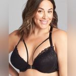 Cacique Shimmer Black Lace Strappy Front-Close Boost Plunge Bra Sz 44DD Photo 2