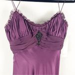 Badgley Mischka 100% Burgundy Embellished Bodice With Silk Shoulder Cover Dress Photo 12