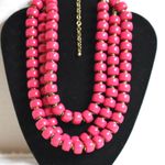 Premier Designs  Lipstick Big Chunky Hot Pink Layers Brass Tone 19"-23" Necklace Photo 0
