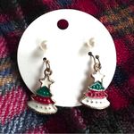 Festive Christmas Tree Wreath Earrings Red Photo 1