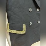 Mundi Mondi Vintage Blazer Black Jacket Cashmere Wool Yellow Trim Double Breast Large Photo 1