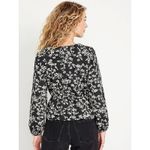 Old Navy Black Ivory Floral Tie Neck V Neck Ruffle Long Sleeve Blouse Top Size M Photo 2